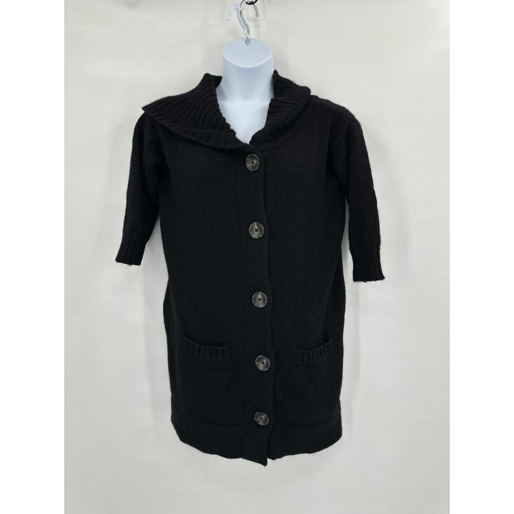 Vince Sweater Cardigan Womens Large‎ Black Alpaca Wool Cashmere Longline Flaw